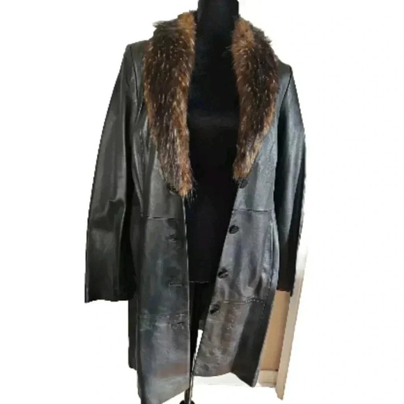 Wilson Leather Women's Black Pelle Studio Vinatge Faux Fur Trim Jacket M - Picture 7 of 13